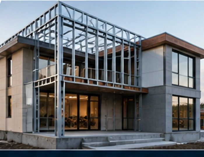 Ossature acier léger d'un bâtiment en construction, Immclusif Factory